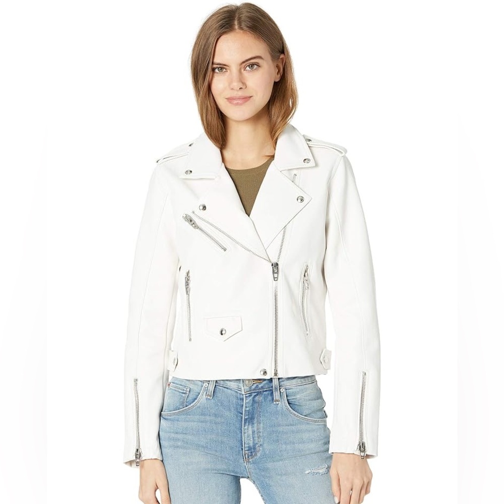 New without tag Levi's Cream Leather Moto Jacket with Belted Waist